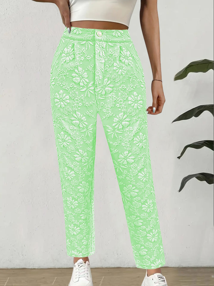 Damen Hochtaillierte Bundfalten‑Hose mit floralem Jacquard und geradem Bein – Avélisse