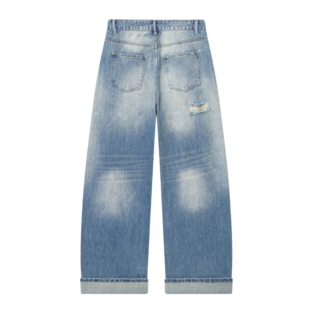 Damen nan weite Destroyed Jeans mit hoher Leibhöhe und umgeschlagener Saum Echo Archiv