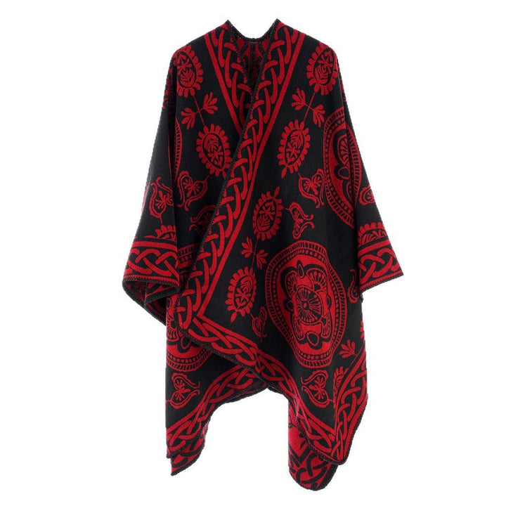 Damen Oversize-Cape mit ornamentalem Jacquard und asymmetrischem Zipfelsaum Echo Archiv