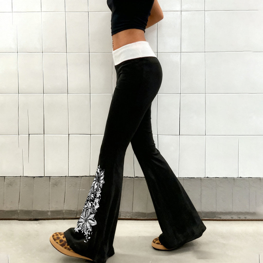 Damen Flared Yoga-Hose mit floralem Druck und hohem Bund Echo Archiv
