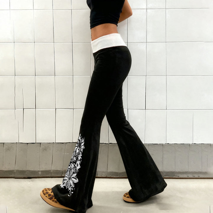 Damen Flared Yoga-Hose mit floralem Druck und hohem Bund Echo Archiv