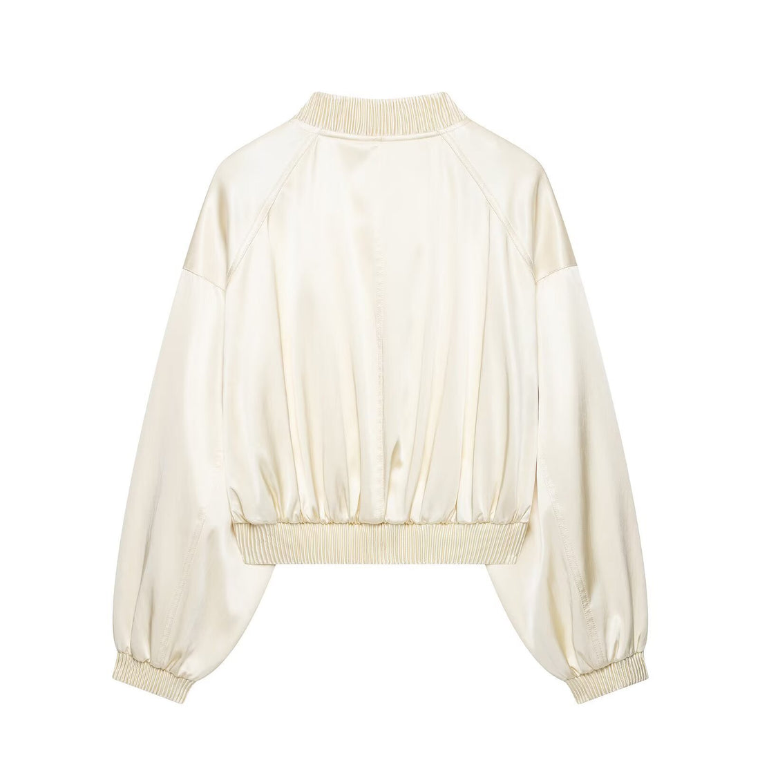 Damen Kurzer Satin-Bomber mit Oversize-Ballonärmeln und Rippkragen Echo Archiv