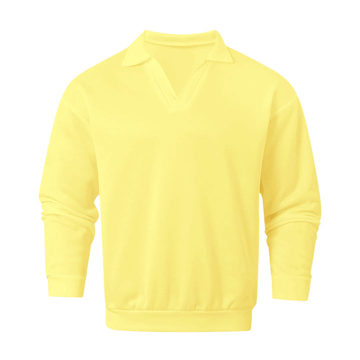 Unisex nan locker geschnittener V-Ausschnitt-Sweatpullover mit Hemdkragen aus Baumwollfleece Echo Archiv