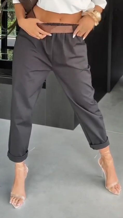 Damen nan hochtaillierte Paperbag-Hose mit gerafftem Bund, Eingrifftaschen und gekrempeltem Saum Echo Archiv