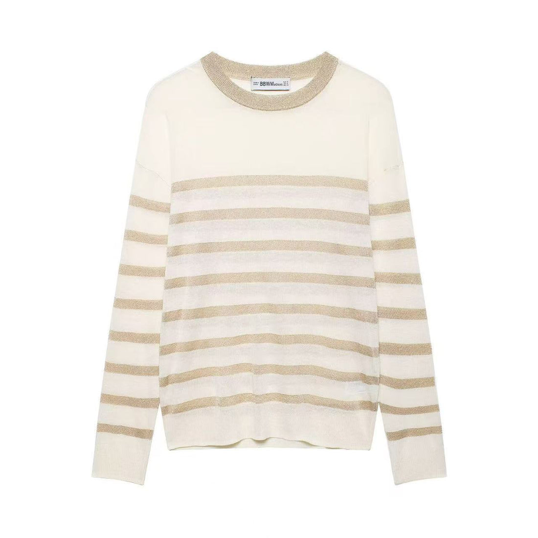 Damen Leichter gestreifter Feinstrickpullover mit metallischem Lurex‑Streifen und Rundhals Echoarchiv