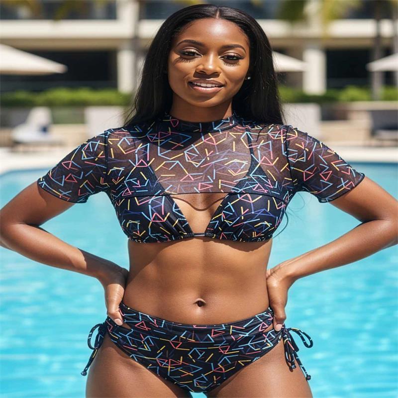 Damen Bikini-Set mit transparentem Oberteil und hohem Bund Echo Archiv