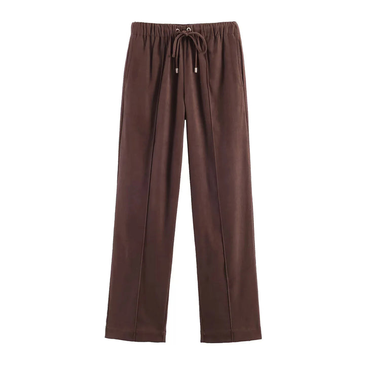 Damen nan gerade geschnittene Velourslederimitat-Hose mit Elastikbund und Kordel Echo Archiv