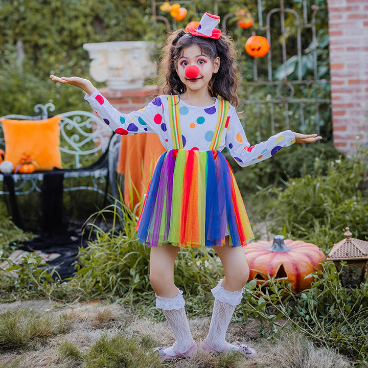 Mädchen Clownkostüm mit bunten Punkten und Tüllrock Echo Archiv