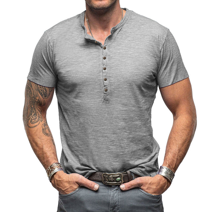 Herren Kurzarm Henley-T-Shirt mit strukturierter Knopfleiste Echoarchiv