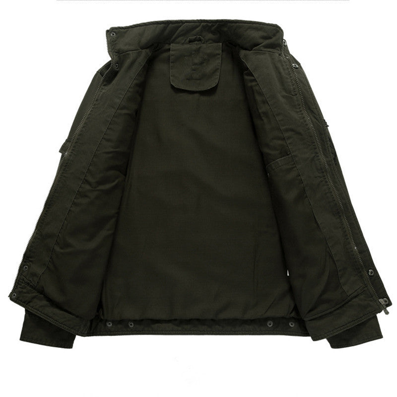 Herren Canvas-Fieldjacke im Military-Utility-Stil mit Stehkragen, Epauletten und Multifunktionstaschen Echoarchiv