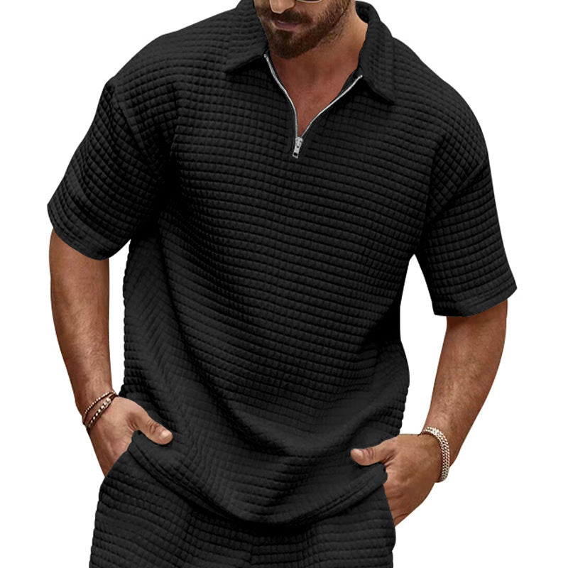Herren Kurzarm-Henley-T-Shirt mit strukturiertem Design und modischem Kragen Echoarchiv