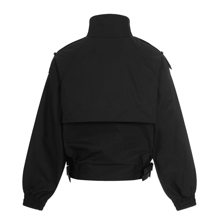 Damen Kurz geschnittene Boxy-Trenchjacke mit hohem Funnelkragen, Schulterklappen und verstellbarem Taillengurt Echoarchiv