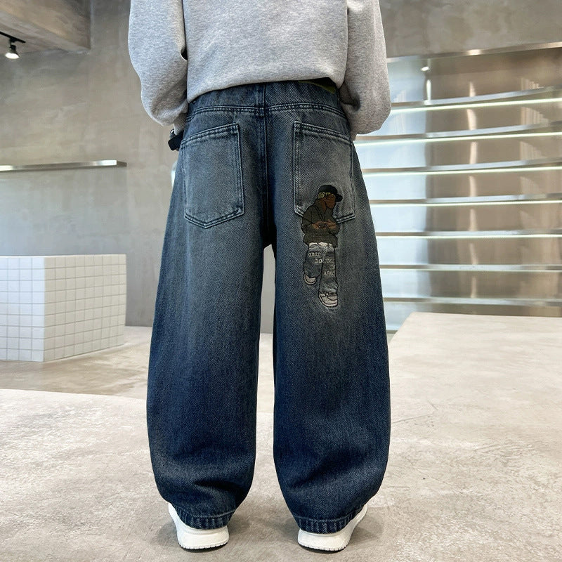 Unisex weite Denim-Hose mit einzigartigen Applikationen Echo Archiv