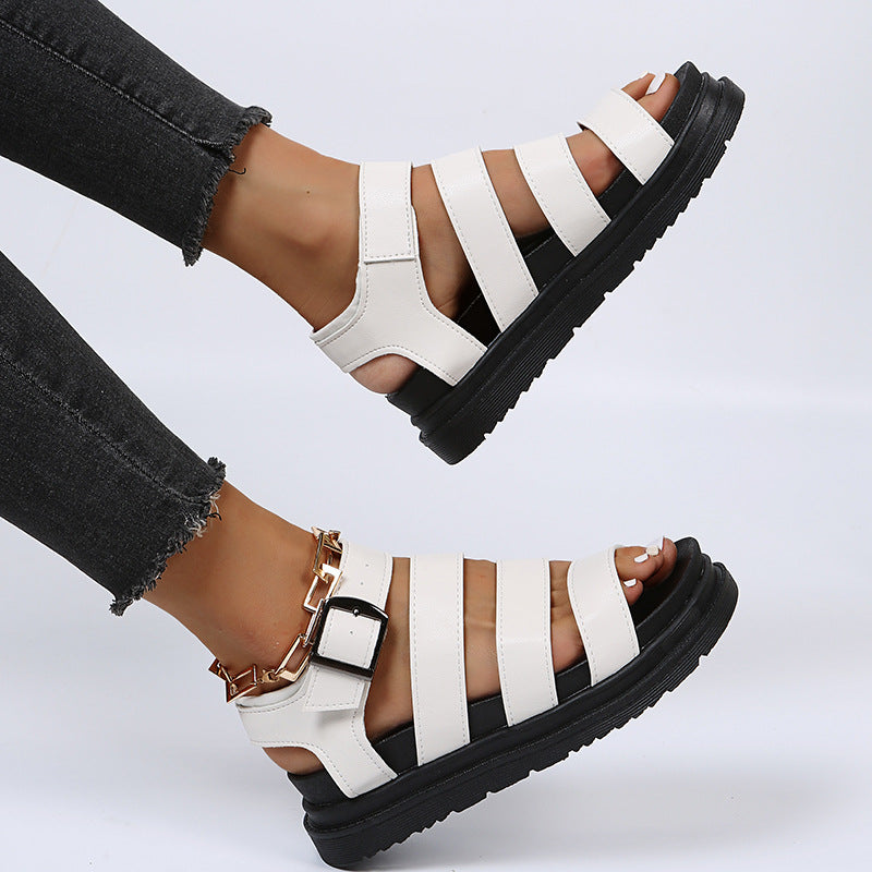 Damen  komfortable Gladiator‑Sandale mit extra gedämpftem Komfortfußbett, vier breiten Riemen und verstellbarer Metallschnalle Echo Archiv