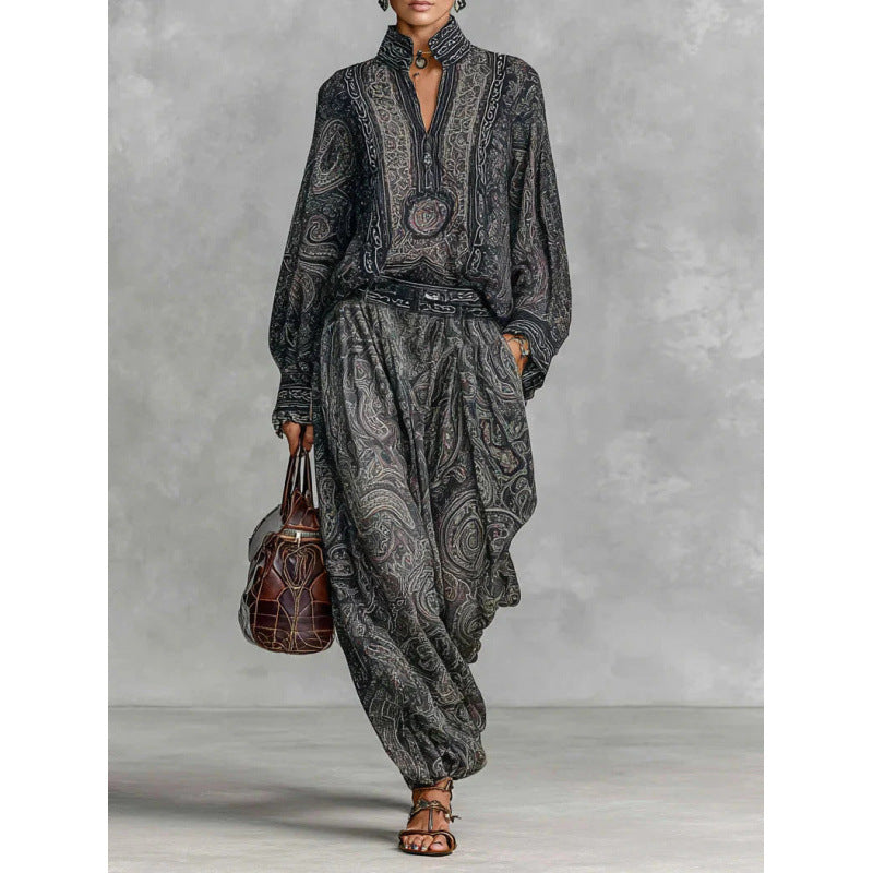 Damen Fließendes Boho-Zweiteiler-Set mit weiter Tunika und Haremshose im Paisley-Design Echo Archiv