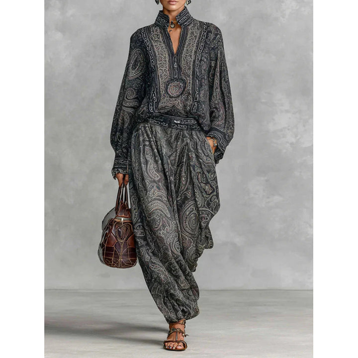 Damen Fließendes Boho-Zweiteiler-Set mit weiter Tunika und Haremshose im Paisley-Design Echo Archiv