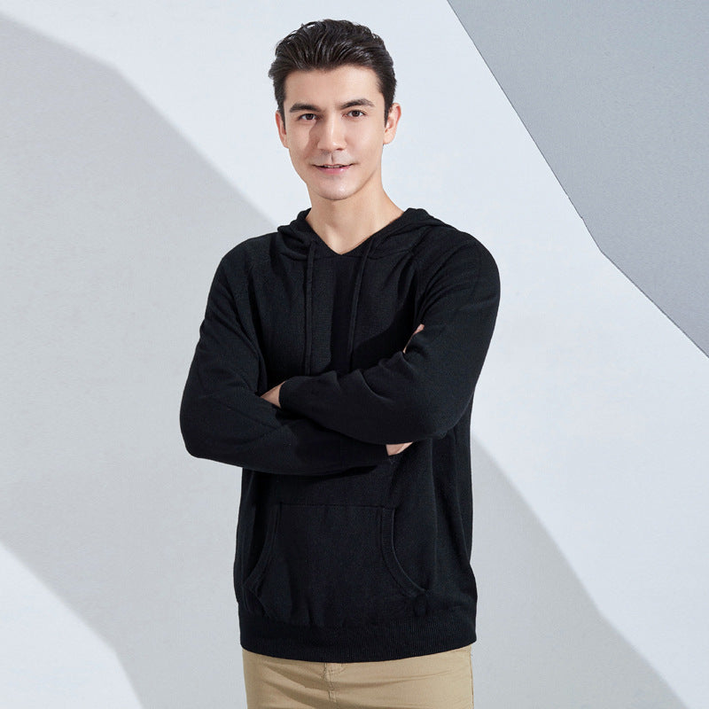 Herren Leichter Kapuzen-Feinstrickpullover mit Kängurutasche und Raglanärmeln Echoarchiv