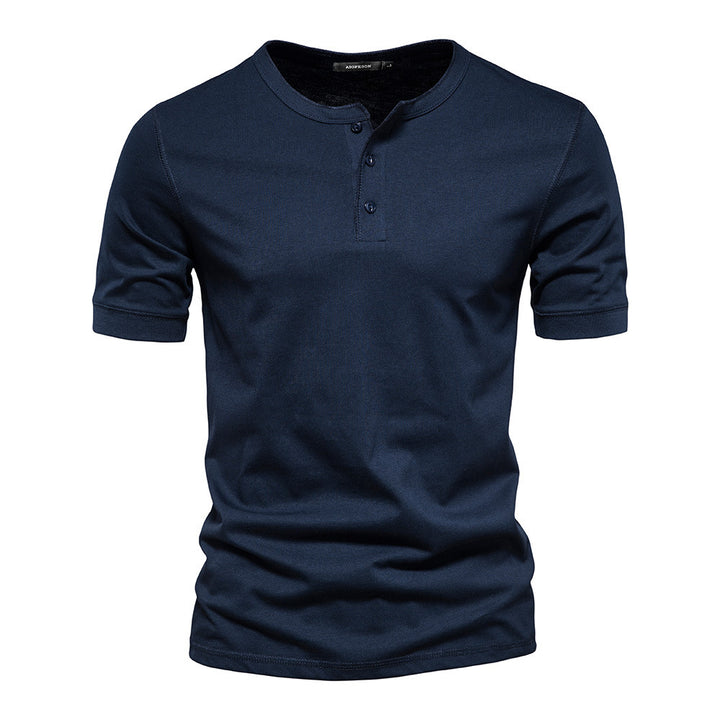Herren nan schmal geschnittenes Kurzarmshirt mit kurzer Knopfleiste und geripptem Kragen aus Baumwollmix Echo Archiv