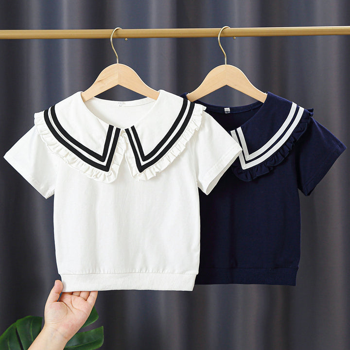 Mädchen T-Shirt mit elegantem Matrosenkragen und Rüschendetails Echo Archiv