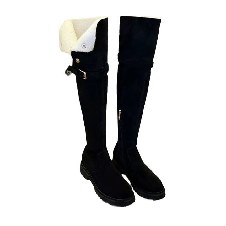 Damen Kniehohe Velours-Winterstiefel mit umklappbarer Schaftrand‑Fütterung und profilierter Lug‑Sohle Echo Archiv