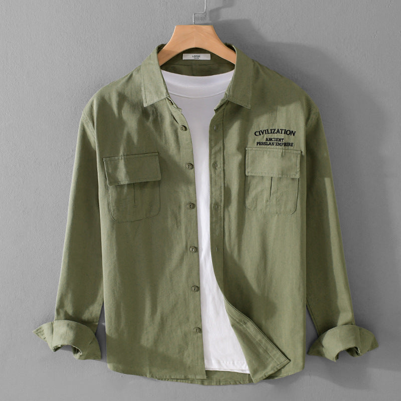 Herren Militärisch inspiriertes Overshirt mit Doppel-Brusttaschen und dezenter Stickerei Echoarchiv