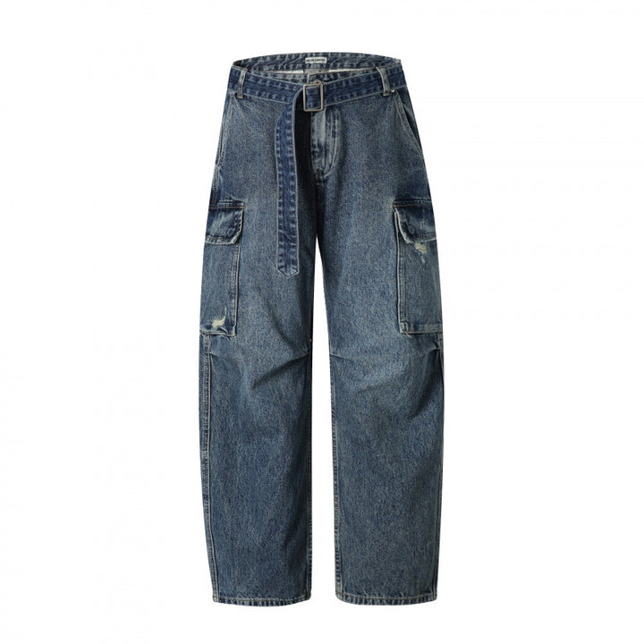 Damen Cargo-Jeans mit hohem Bund, weitem Relaxed-Fit und abnehmbarem Denim-Gürtel Echo Archiv