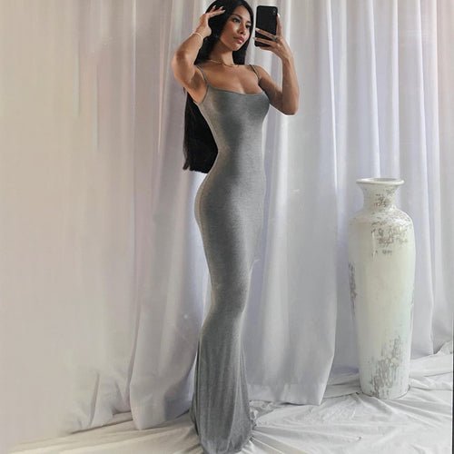 Damen Elegantes Maxikleid mit schmalem Schnitt und verstellbaren Spaghettiträgern Echo Archiv