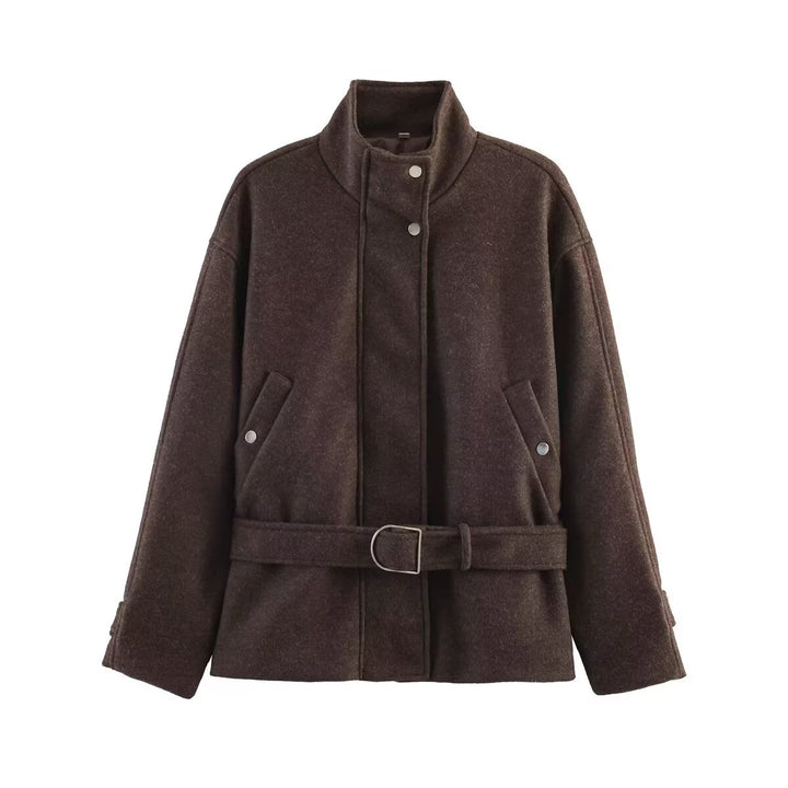 Damen Kurzjacke aus Wollmix mit Taillengürtel, Stehkragen und Pattentaschen Echo Archiv