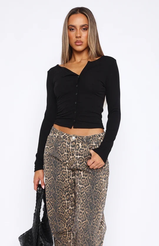 Damen Langarm Crop-Top mit eleganter V-Öffnung und figurbetontem Schnitt Echo Archiv
