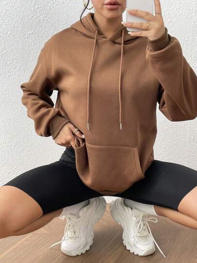 Damen nan cropped Oversize-Hoodie mit tiefer Schulterpartie, Kängurutasche und fleecegefüttertem Innenleben Echo Archiv