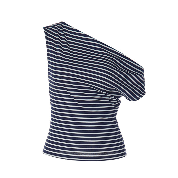 Damen Einseitig Schulterfreies Oberteil mit gestreiftem Design Echo Archiv