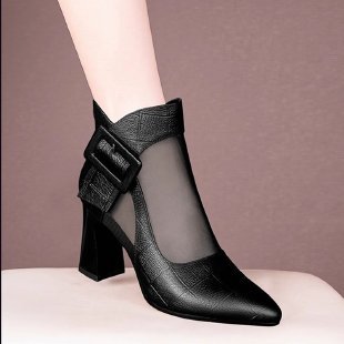 Damen Elegante Stiefeletten mit Transparente Einsätze und Blockabsatz Echo Archiv