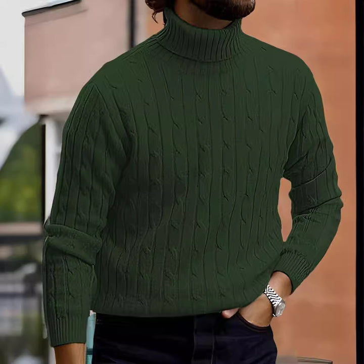 Herren nan gerippter Rollkragenpullover mit Zopfmuster und körpernaher Slim-Fit-Silhouette Echo Archiv