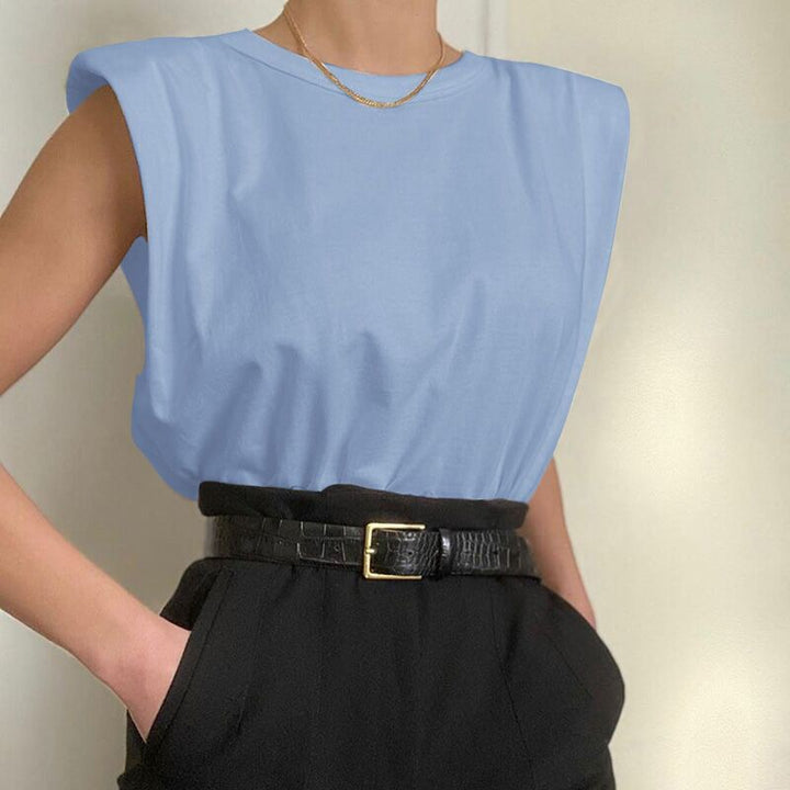Damen Modisches Basic T-Shirt mit Schulterpolstern Echo Archiv