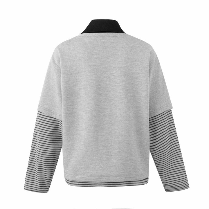 Herren Sweatshirt mit eingearbeitetem Polokragen, V-Ausschnitt und gestreiften Ärmeln Echoarchiv