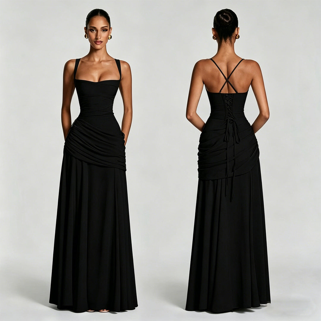 Damen Elegantes, schulterfreies Abendkleid mit raffinierten Drapierungen und fließendem Schnitt Echoarchiv