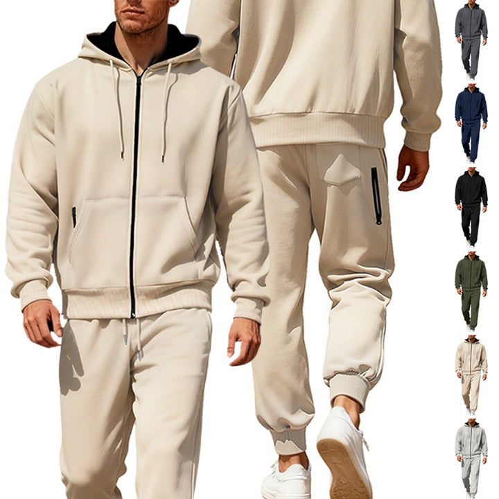 Herren nan Kapuzensweat-Set mit durchgehendem Reißverschluss, Kängurutasche und konischer Jogginghose mit Reißverschlusstaschen Echo Archiv