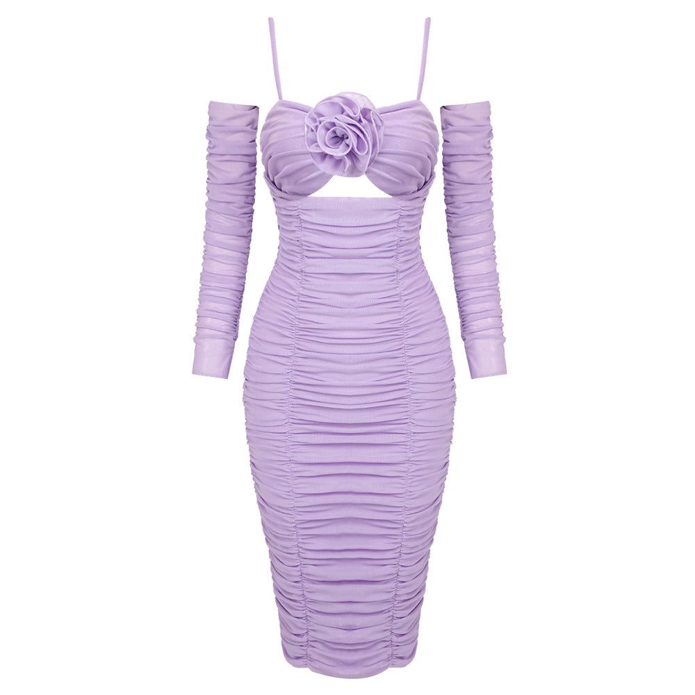 Damen figurbetontes Cocktailkleid mit Blumenapplikation und eleganten Rüschen Echo Archiv