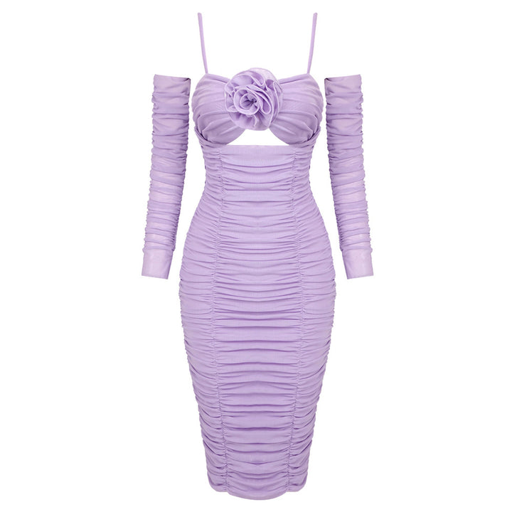 Damen figurbetontes Cocktailkleid mit Blumenapplikation und eleganten Rüschen Echo Archiv
