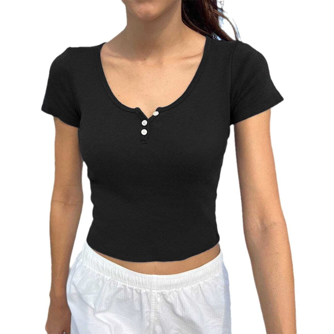 Damen Kurzärmliges Oberteil mit Knopfleiste Echo Archiv