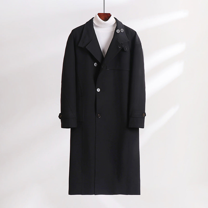 Herren Langgeschnittener Minimalistischer Trenchcoat mit Schalkragen und verstellbaren Ärmelriemen Echoarchiv