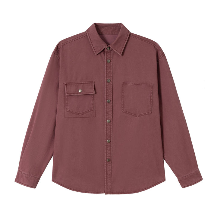 Damen Oversize Hemdjacke im Shacket‑Stil aus gewaschenem Baumwolltwill mit Druckknopfverschluss Echoarchiv