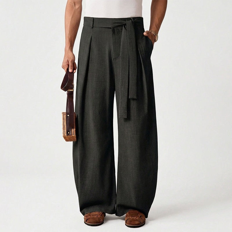 Herren nan weit geschnittene Leinenhose mit hoher Taille und Bindegürtel Echo Archiv