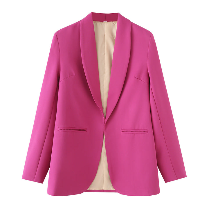 Damen eleganter Longblazer mit Schalkragen, unstrukturiertem Fall und paspelierten Leistentaschen – Valéne