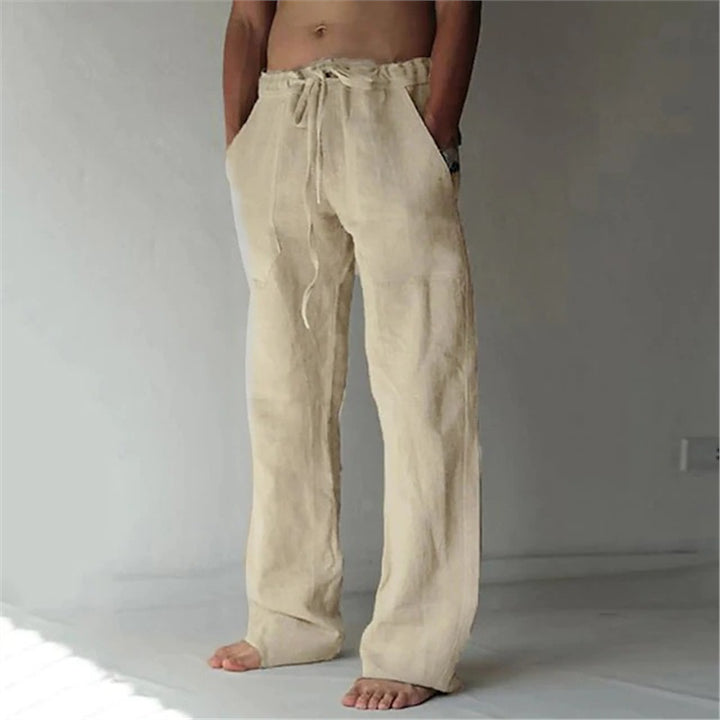 Herren lässige Leinenhose mit adjustablem Bund und seitlichen Taschen Echoarchiv