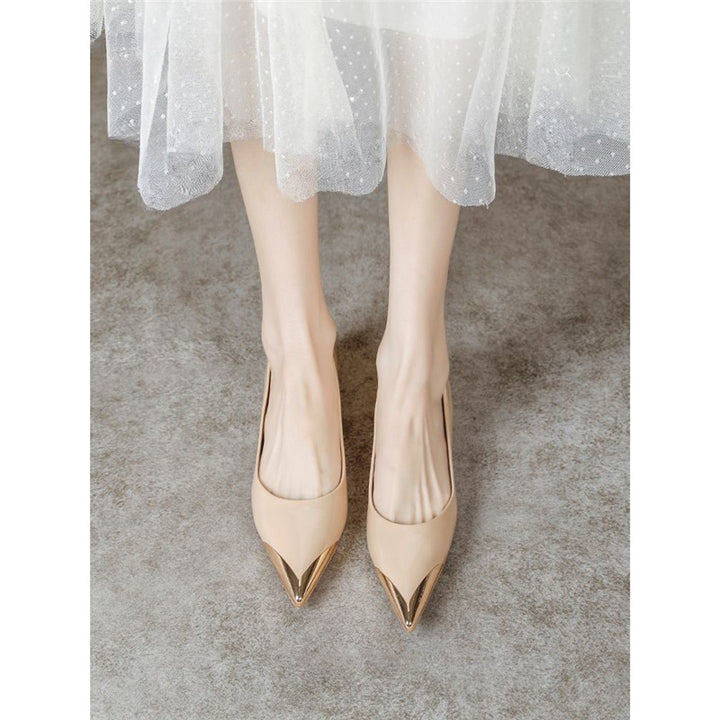 Damen Spitz zulaufende Ballerinas mit Leopardenmuster und metallischer Zehenkappe – Lioré