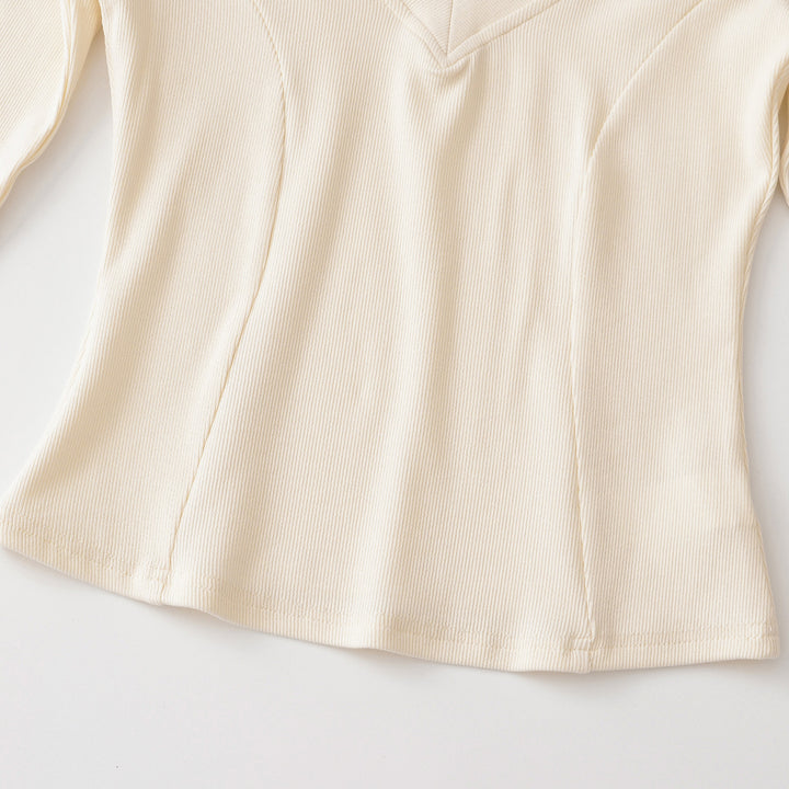 Damen Geripptes Langarmshirt mit V-Ausschnitt und taillierter Schnittführung Echoarchiv