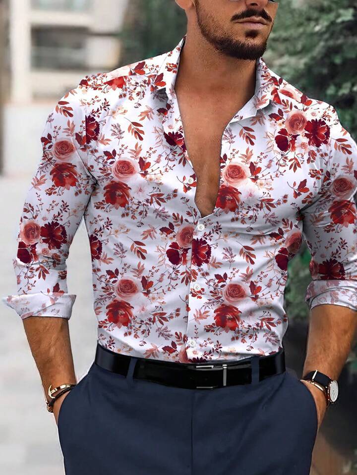 Herren Langarmhemd mit floralen Akzenten Echoarchiv