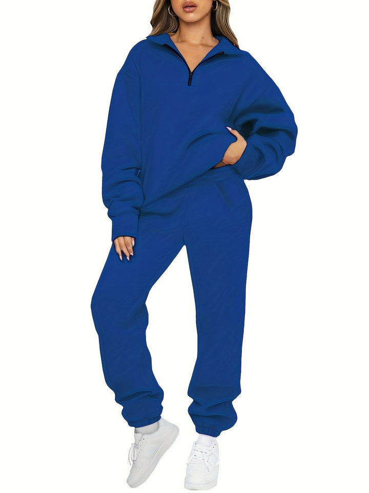 Damen nan zweiteiliges Relax-Set mit halbverdecktem Halbzip-Sweatshirt im Oversize-Schnitt und hohem Komfortbund Jogginghose Echo Archiv