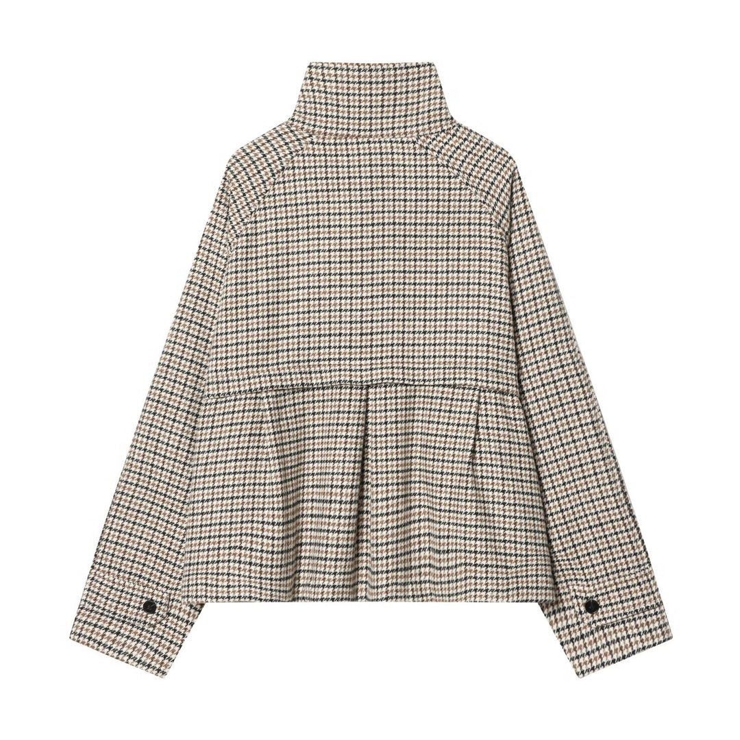 Damen Kurzjacke im Hahnentritt‑Muster mit hohem Stehkragen und Oversize‑Raglanärmeln Echo Archiv